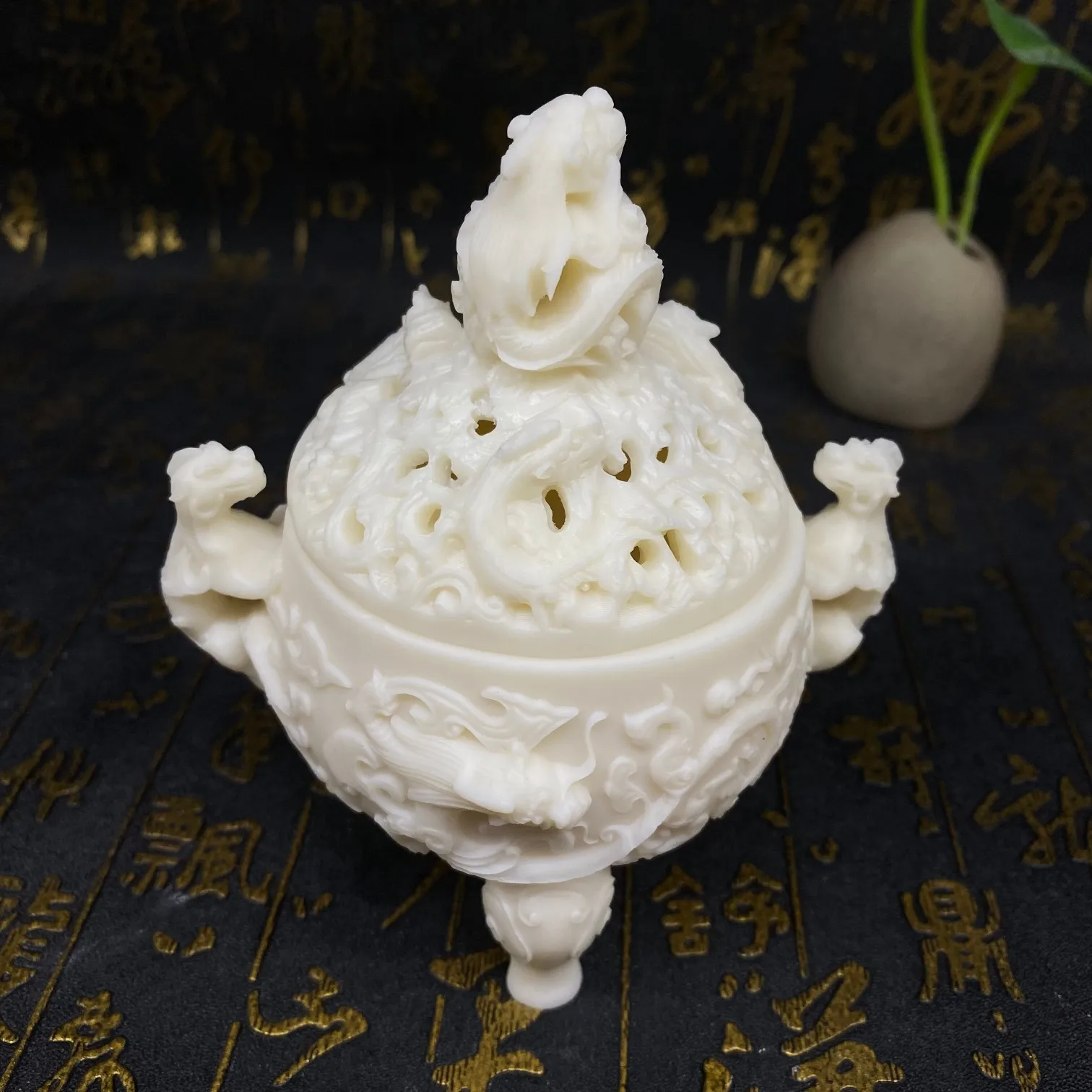 Ivory Nut Carved Pixiu Incense Burner Figurine Home Desktop Car Decor Tea Table Living Room Ornament Craft Zen Tabletop Gift