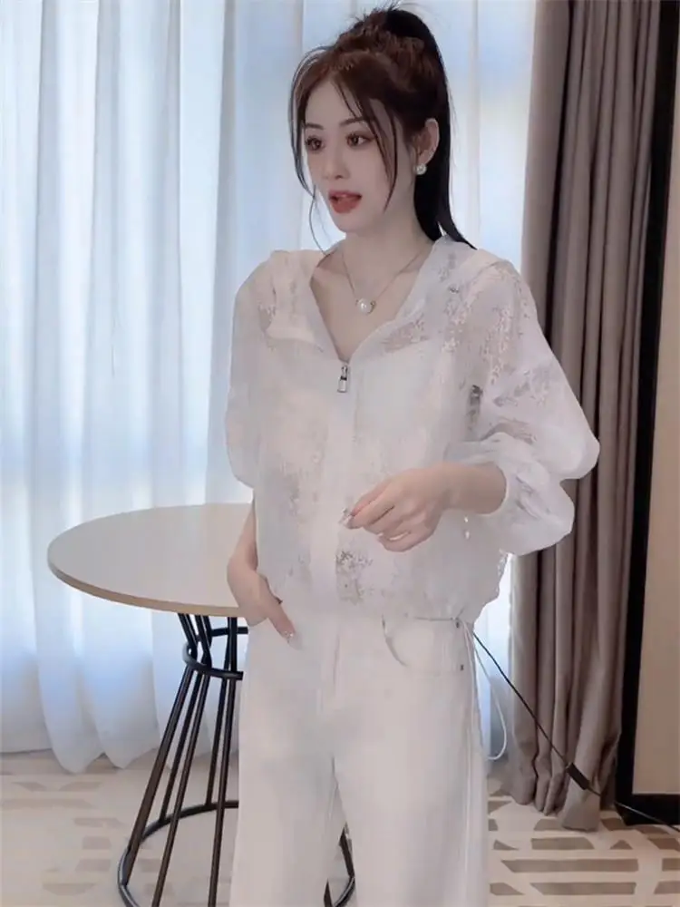 Korean Style Casual Hollow out Summer New Women's Loose Lightweight Beautiful Jacket Short Coat Commute Style Zipper Closure