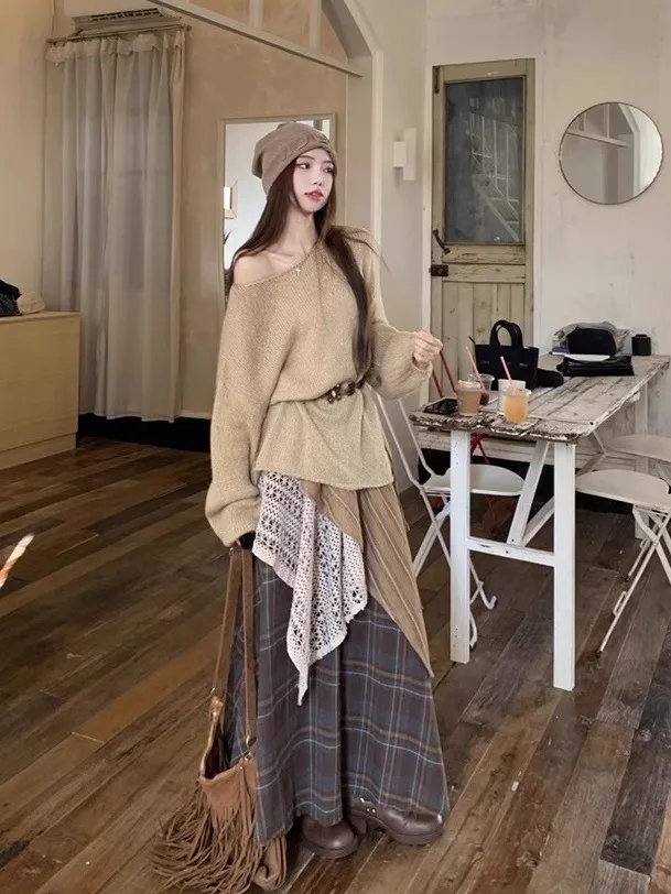n Sle Lazy Faion Set Dr Yunnan Chuanxi Travel Spring Autumn Women's Dr Lijiang Dali Outfit round Ne Long S...