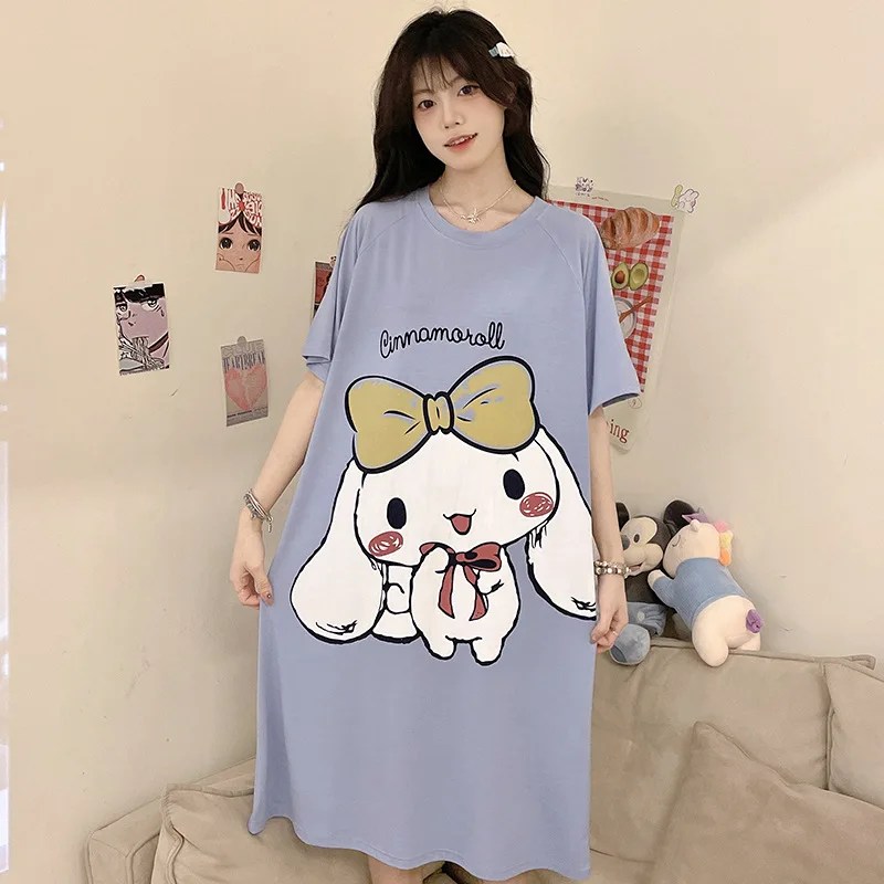 Cute Sanrio Pajamas Cartoon KT Kuromi Cinnamoroll Y2K Long Nightdress Sweet Girls Home Clothes Wear Outside Girl cosplay costume