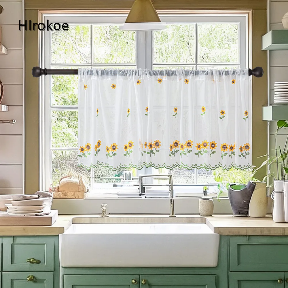 

Sunshade Cloth Modern Fresh Sunflower Kitchen Curtain Living Room Bedroom Embroidery Short Partition Fabric Door Curtain Cabinet