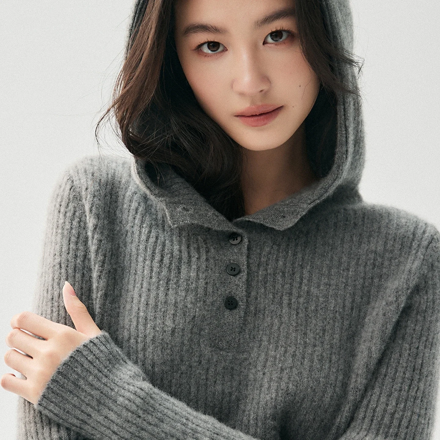 Tcyeek Heavyweight 100% Cashmere Sweater Women Hoodie Long Sleeve Pullover Autumn Winter Thick Warm Buttons Pullover