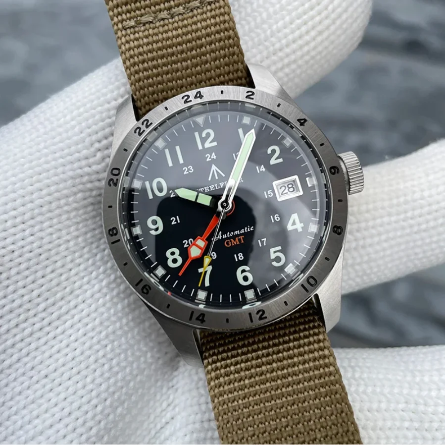 

Мужские часы STEELDIVE GMT, 39 мм, автоматические механические наручные часы-пилот, 20 бар, водонепроницаемые, C3, со светящимся сапфиром, NH34, военные