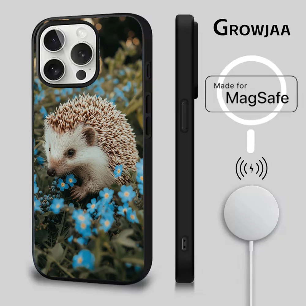 حافظة هاتف على شكل حيوان القنفذ لهاتف آيفون 16e,16,15,14,13,12,11,Plus,Pro,Max,Mini Magsafe شحن لاسلكي مغناطيسي