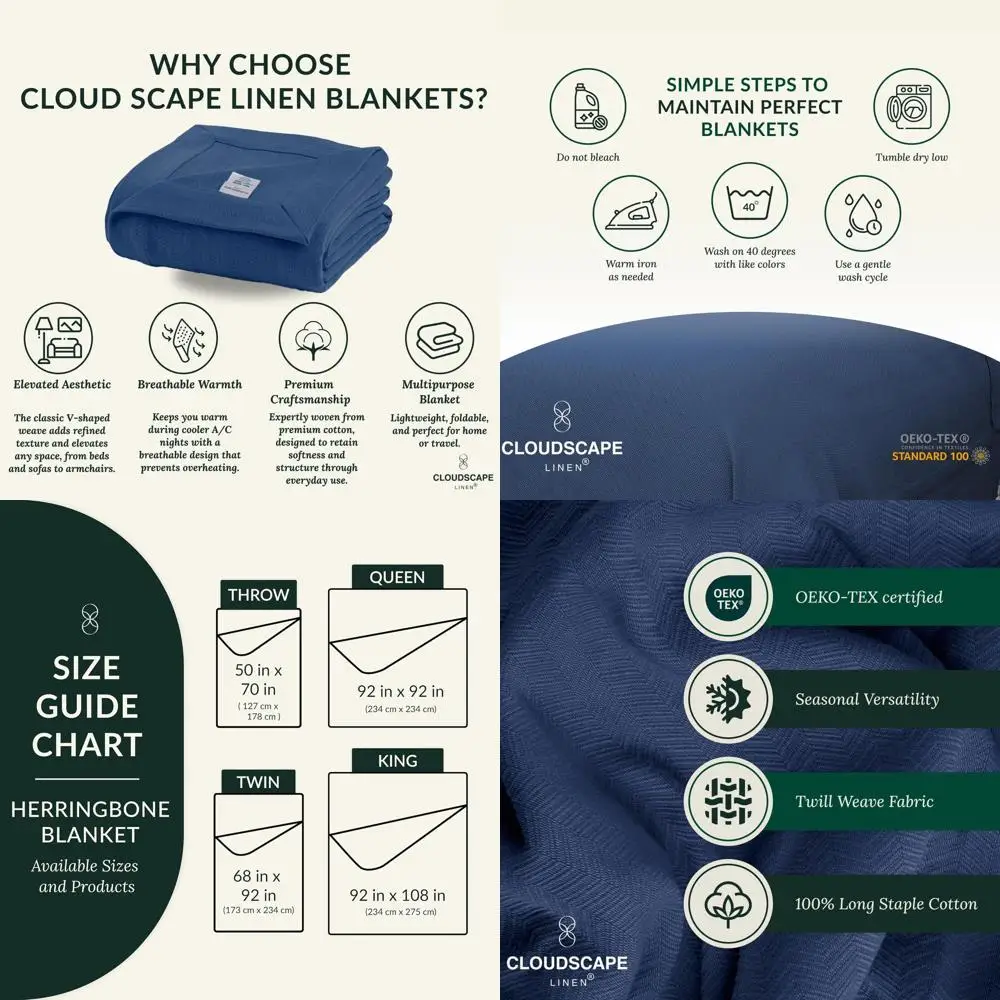 

Herringbone Cotton Twin Blanket, 68x92, All-Season, Soft & Weighted, Ideal for Couch, Bed, Sofa, Home Decor, Winter, Gift Idea,