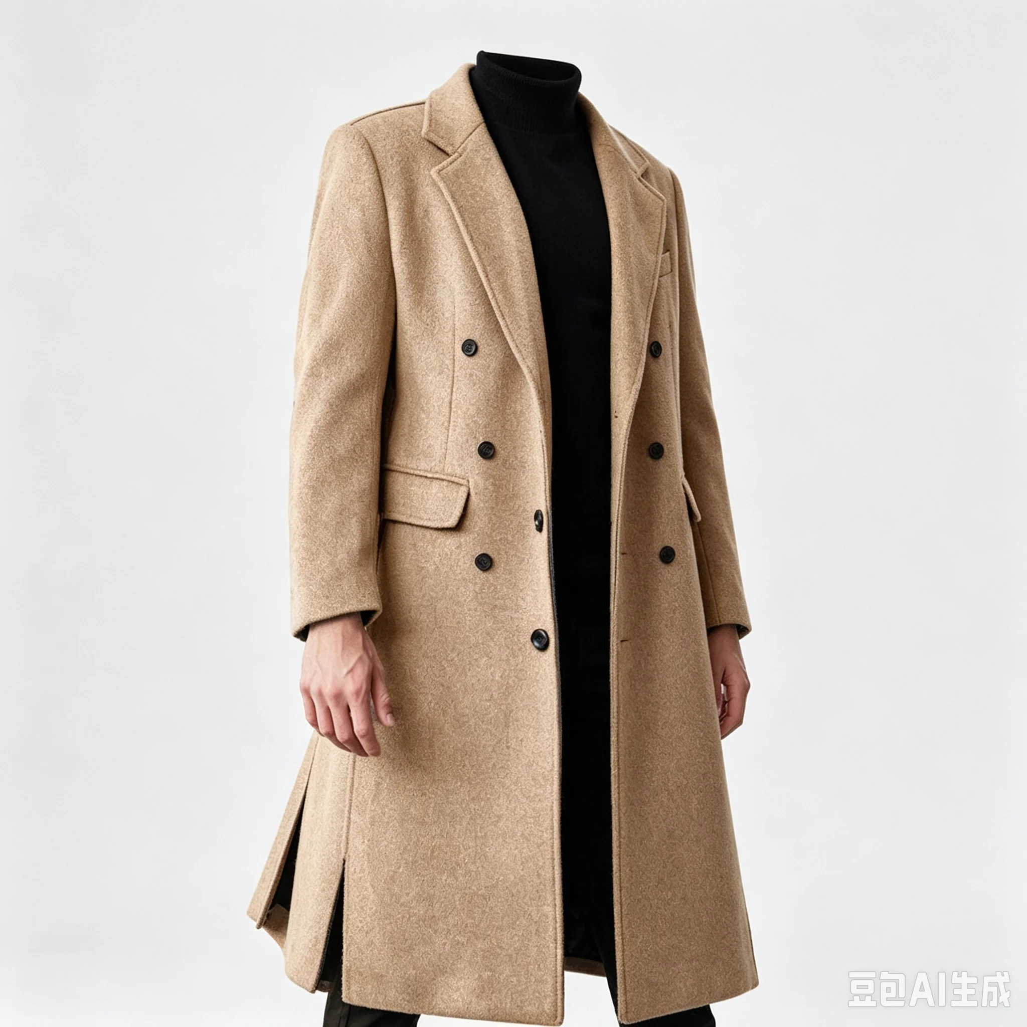 Herren Wollmantel 2026 Neu Einfarbig V-Ausschnitt Langarm Einreihiger Langer Woll-Trenchcoat Herrenbekleidung