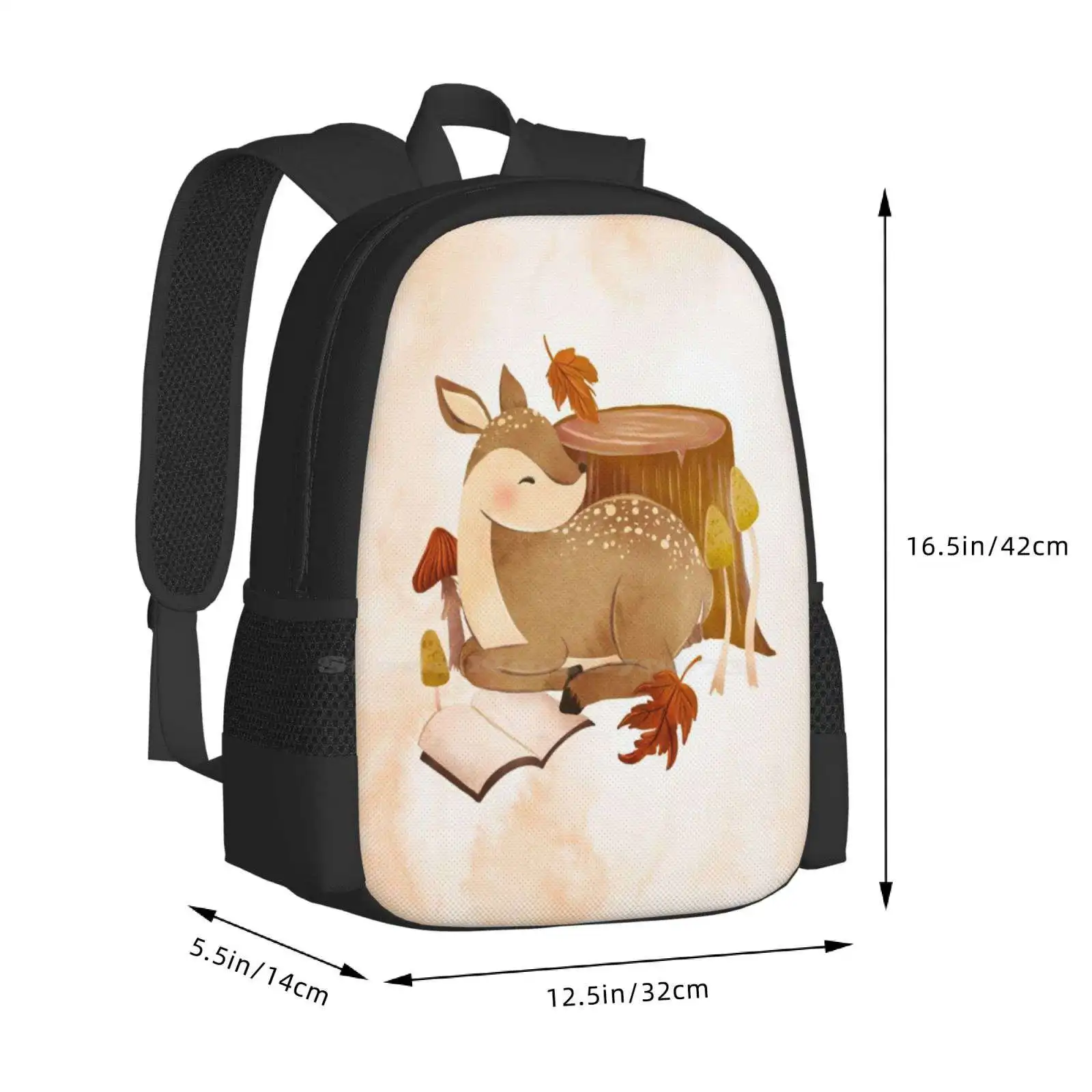 Bookish Fawn Fashion Pattern Design Travel Laptop School Backpack Bag Deer Autumn Fall Literary Literature Animal Cute Woods