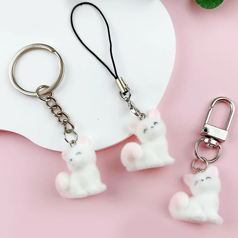 3D Cartoon Fox Pendant Keychain Flocking Lovely Animal Phone Lanyard Key Ring Backpack Hanging Decoration Key Accessories