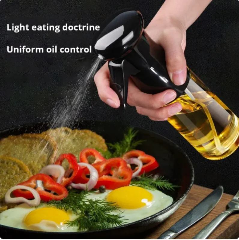 1pc Black Kitchen Oil Bottle Cooking Oil Spray 220ml Pneumatic Spray Bottle Fitness Barbecue Spray Oil Dispenser