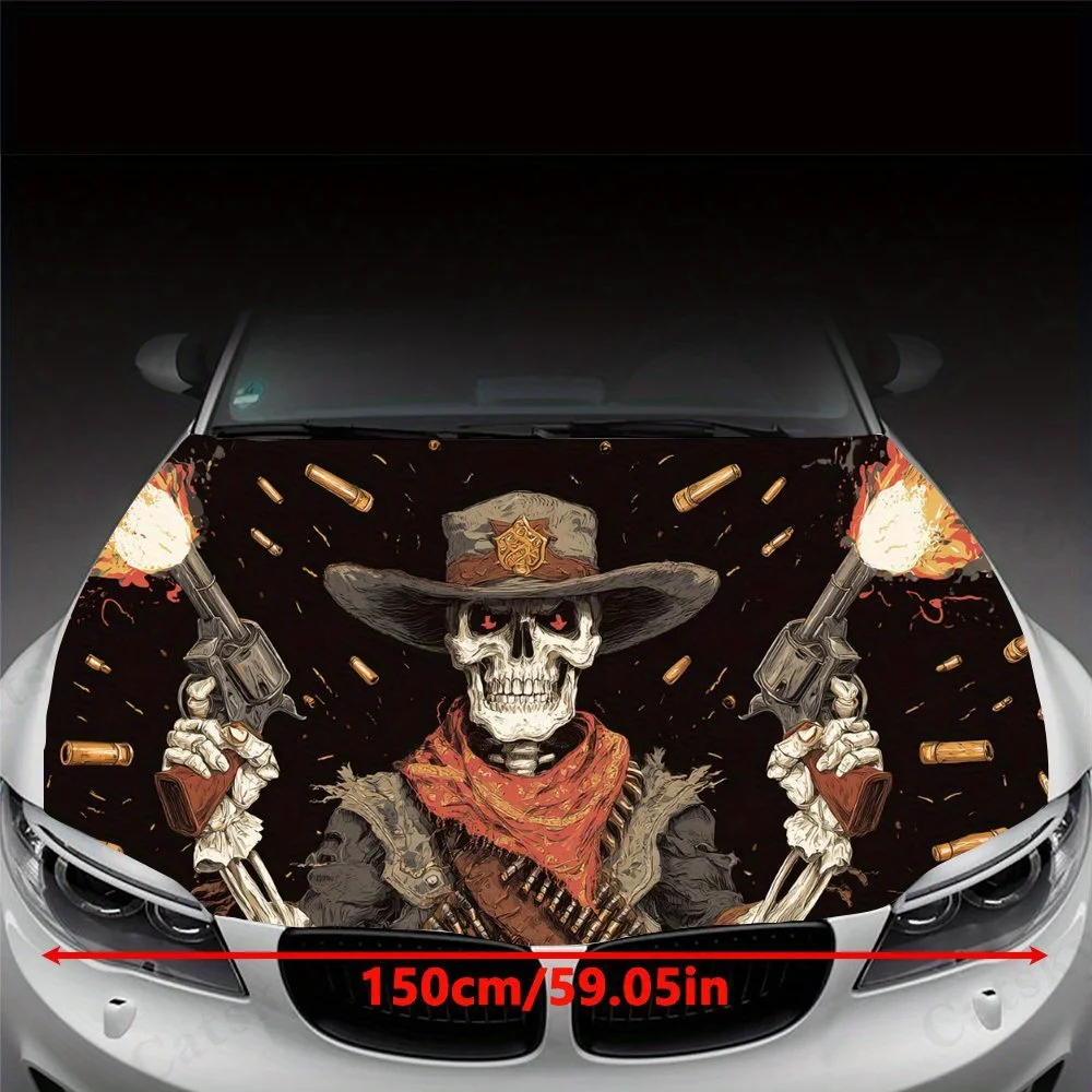 ملصق غطاء محرك السيارة Wild West Skeleton Ranger، ملصق فني تلقائي، ديكور شخصي خارجي للسيارة، هدية لمحبي السيارات، Un