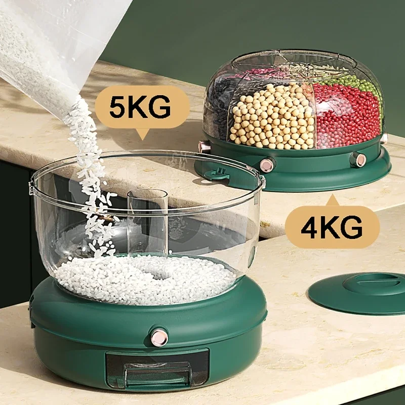 

9kg Rotating Sealed Food Storage Containers Cereal Dispenser Large Rice Tank Insectproof Grain Barrels Kitchen Storage Organizer