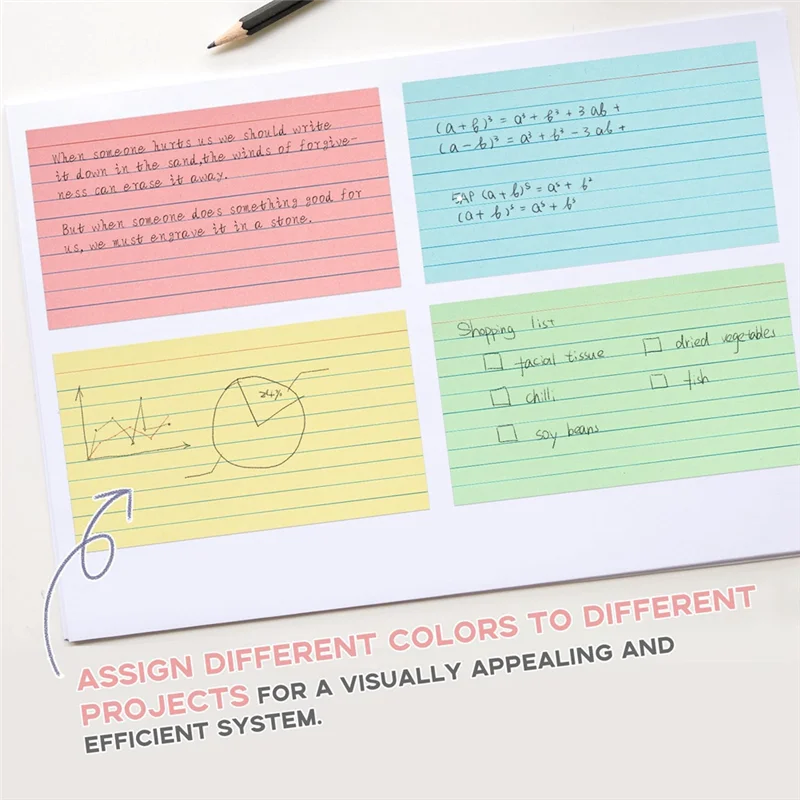300 ورقة من بطاقات الفهرس الملونة مقاس 3 × 5 بوصة، بطاقات ملاحظات مبطنة مسطرة، بطاقات فلاش ملونة للدراسة، وتدوين الملاحظات، وقائمة المهام