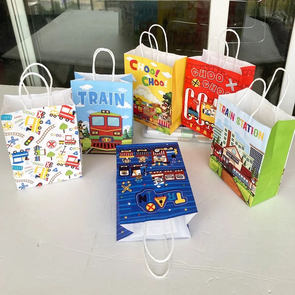 6 Pcs Two Two Birthday Party Bags Train Party Candy Bags Celebrations Precious Train Theme Design Train Birthday Party Supplies