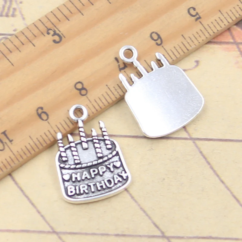 20pcs Charms Birthday Cake 18x15mm Antique Bronze Silver Color Pendants Making DIY Handmade Tibetan Finding Jewelry For Bracelet