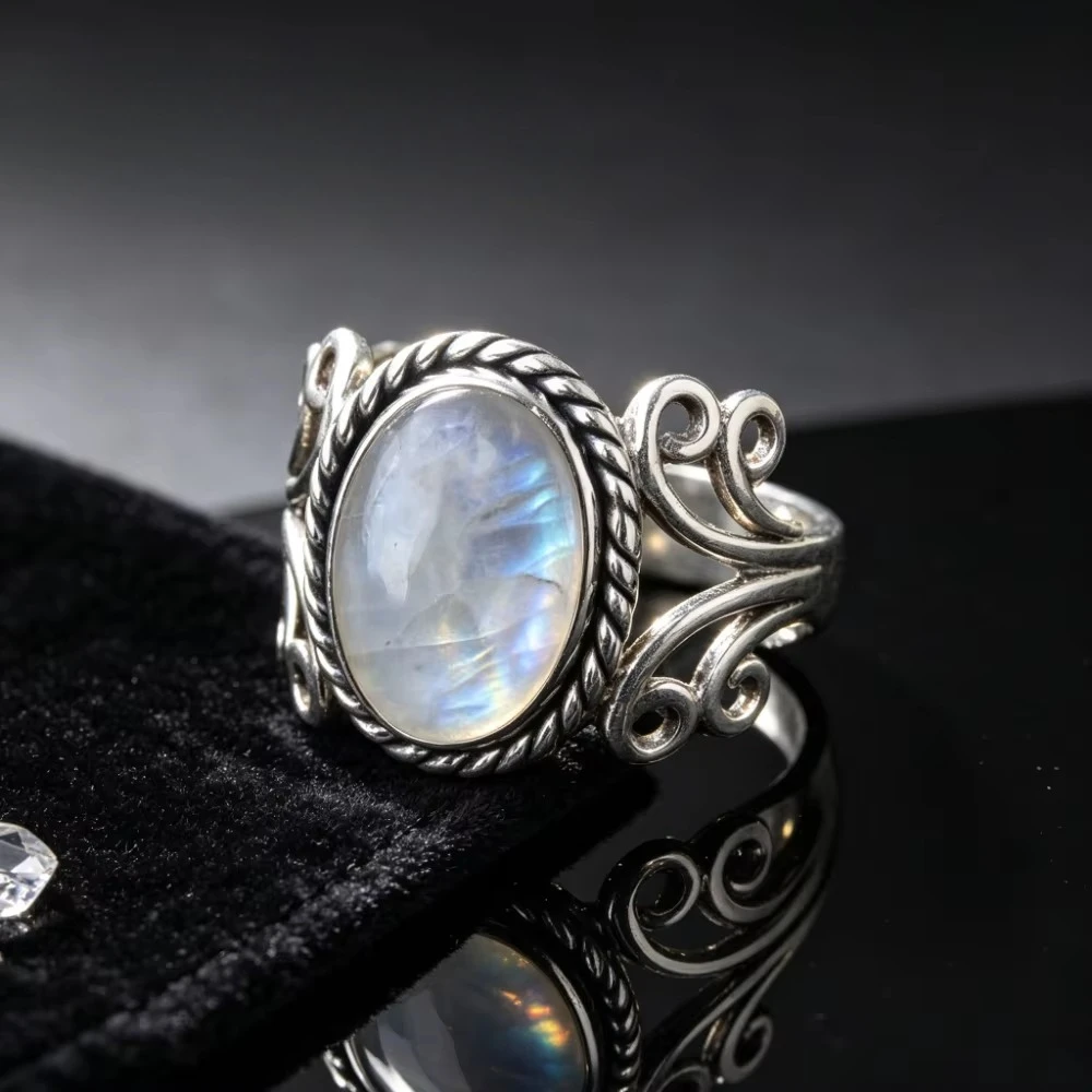 Luxurious 925 sterling silver new best-selling moonstone ring, an extravagant jewelry item
