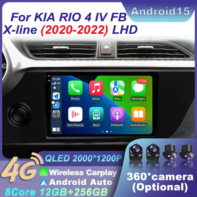 

Android 15 Carplay BT GPS For Kia RIO 4 IV FB X-line 2020-2022 WIFI 2din DSP Stereo 360 Camera Navigation 4G Auto Car Radio