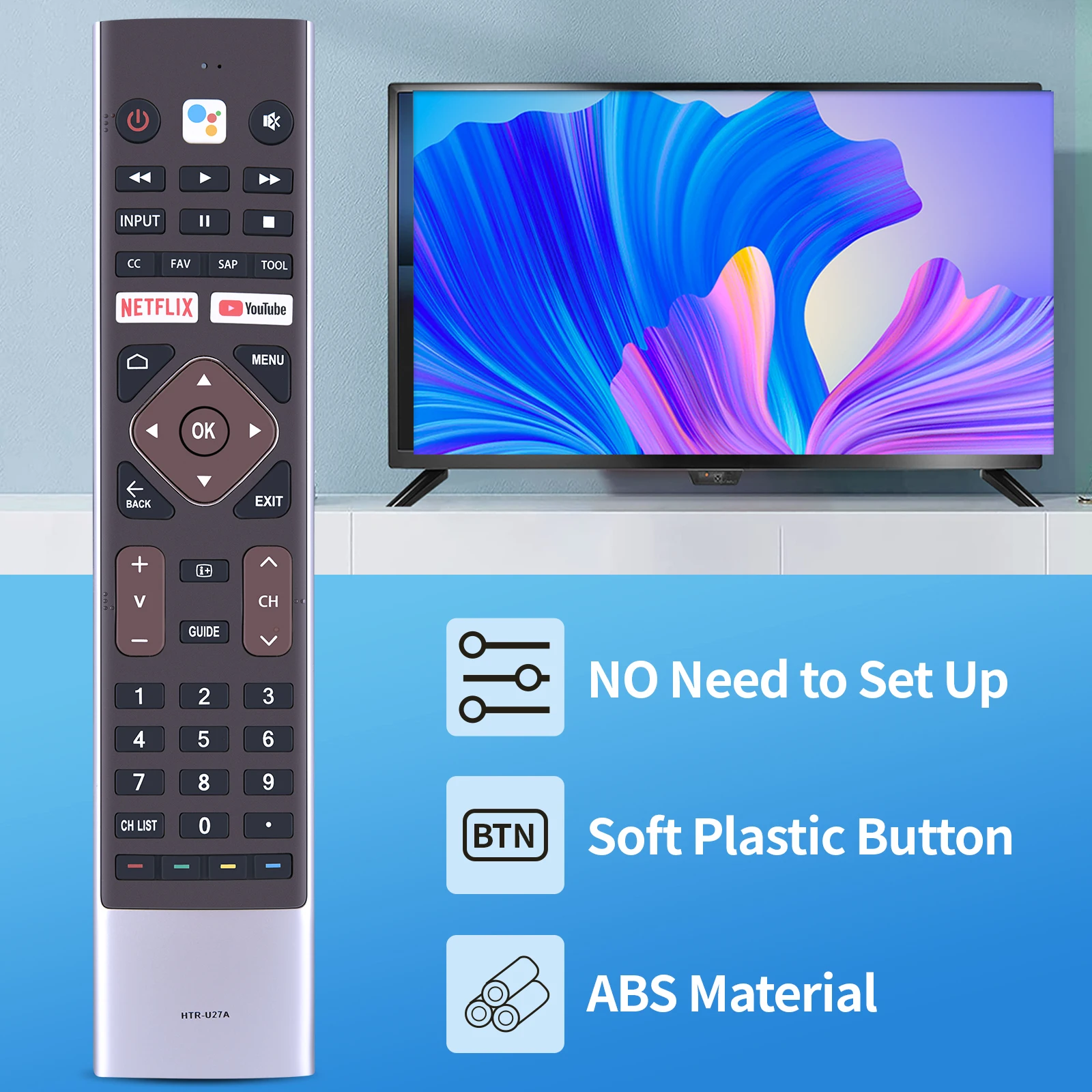 Controle remoto htr-u27a htr-u27k para haier smart aqua, 43 smart tv, mx le 55k6600ug le55k6700ug
