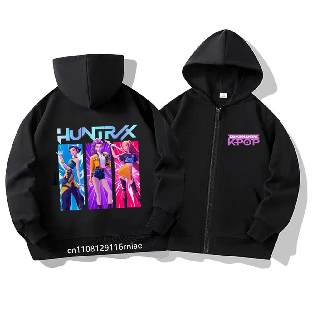 هوديي KPop شيطان الصيادين الأطفال بلايز سستة نمط معطف الفتيان الفتيات السود الوردي ملابس الأطفال مناسبة سن 3-12 البلوز #2