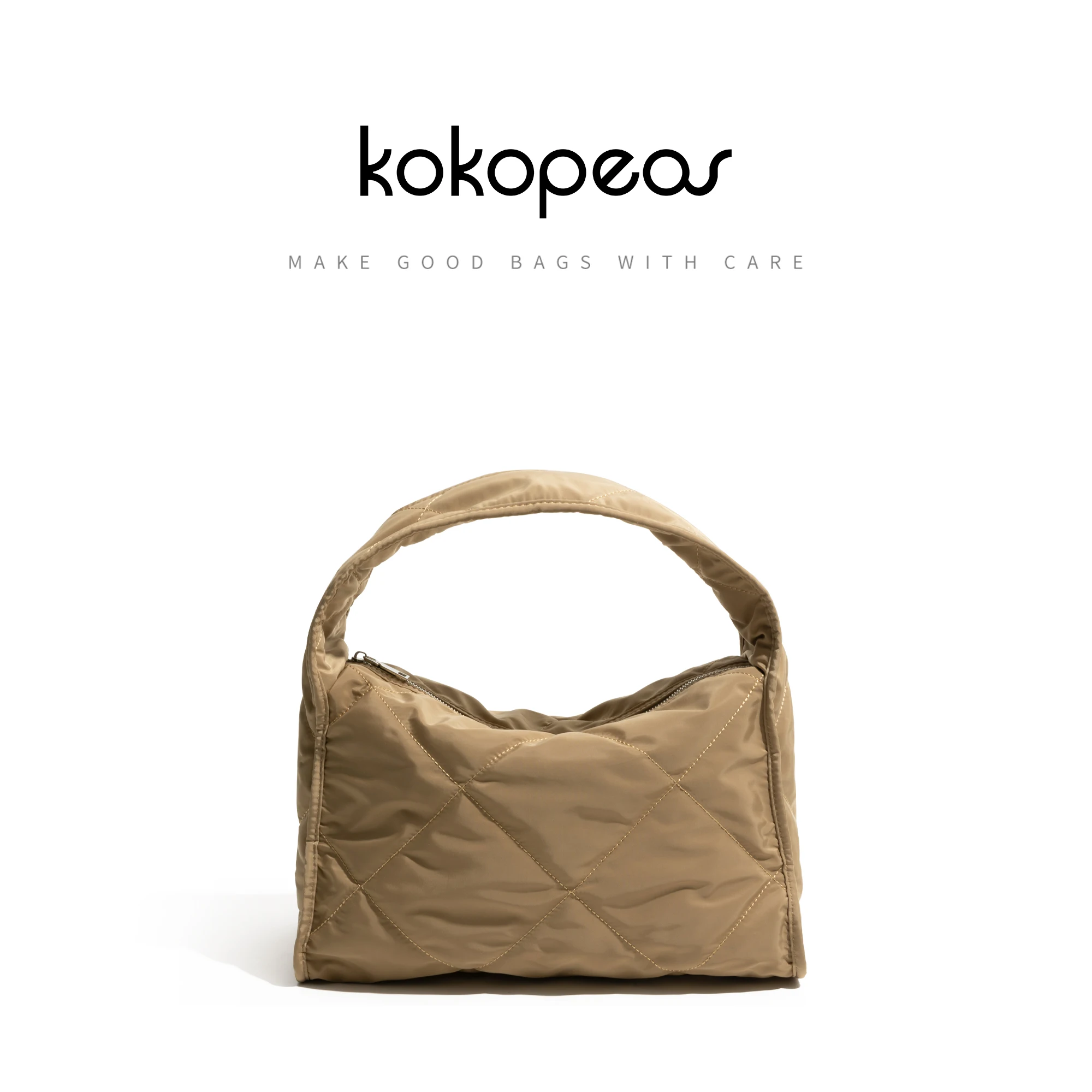 

KOKOPEAS Bread Soft Small Hobos Handbag Nylon Padded Down Diamond Lattice Women's Stylish Cell Phone Purse Ladies Shopping Pouch