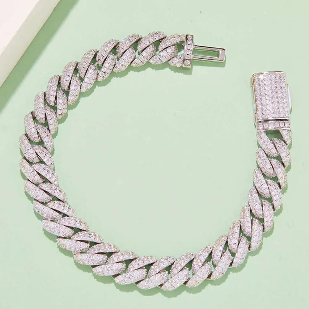 Luxury Manufacture 10mm Width 925 Sterling Silver White Gold Plated Vvs Moissanite Necklace Iced Out Hip Hop Cuban Link Chain fo