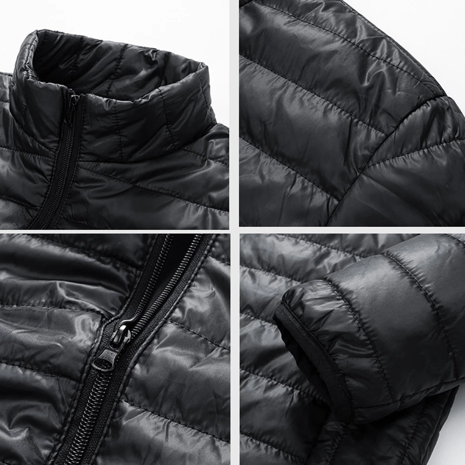 Autumn Winter Light Parkas Men Thin Padded Jacket Fashion Casual Solid Color Stand Collar Jackets Coats Male Thin Parkas