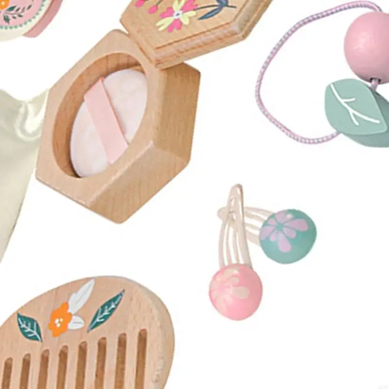 Kreatives Rollenspiel-Schönheitsset aus Holz für Kinder Mädchen Alter von 3 4 5 Jahren, 10-teiliges Make-up-Puder-Set 425F