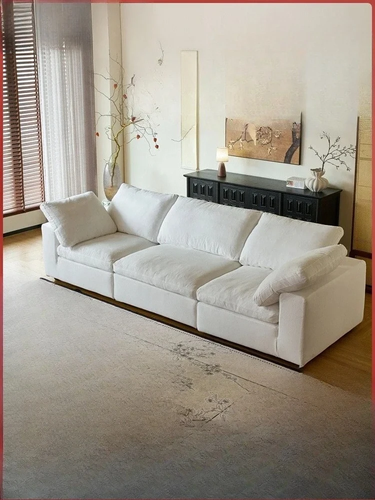 

Cloud sofa Cream wind living room Straight row sofa Fabric sofa Small household living room B & B