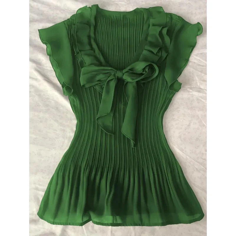 

Blusas Mujer De Moda 2022, шифоновые блузки, женская одежда, топы с короткими рукавами и v-образным вырезом, винтажные летние бандажные рубашки с тонкой талией