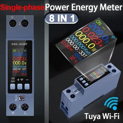 8IN1 Single-phase Power Energy Meter Din Rail Type Meter AC100-290V/40A Voltage Current Power Factor Frequency Meter with LCD