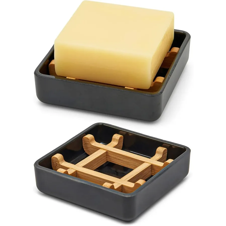 Portasapone in bambù per portasapone da bar con drenaggio progettato per lavabo da bagno e doccia, portasapone compatto in legno con r
