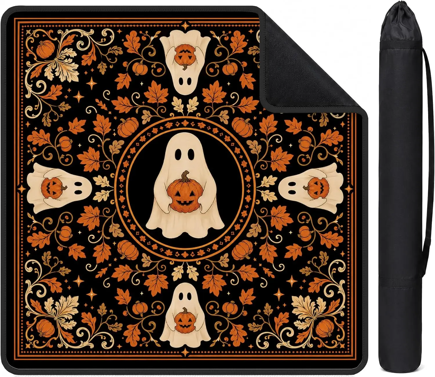 31.5x31.5 Black Halloween Ghost Pumpkin Mahjong Mat for American Mah Jongg Game Night Family Gatherings Seasonal Party Hostess G