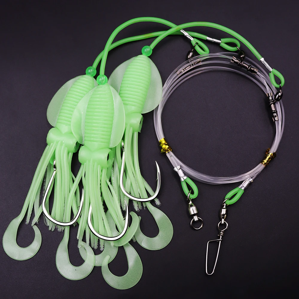 ZYZHE 1 Stück Tiefwasser-Rigs mit leuchtendem Tintenfischköder und hochfesten großen Fischhaken für Thunfisch, Marlin, Schwertfisch, Hoch- und Tiefwasser-Rigs – Detail 14