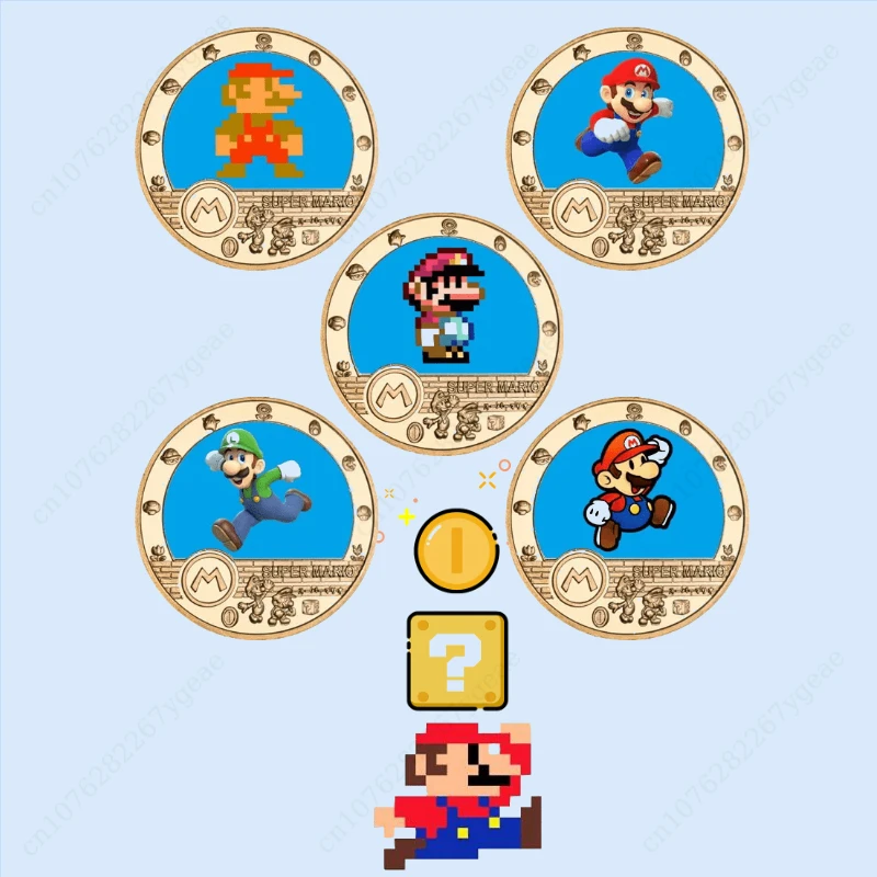 Super Mario Commemorative Coin Toy Mario Anime Peripheral Gold-plated Badge Cartoon Commemorative Coin Kids Collection Toy Gift