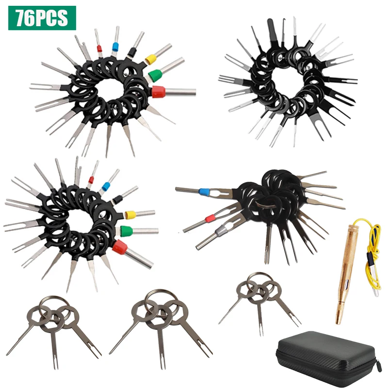 91PCS Terminal Removal Tool Kit voor auto, auto Elektrische bedrading Crimp Connector Pin Extractor Puller Repair Remover Key Tools Set voor de meeste connector Terminal