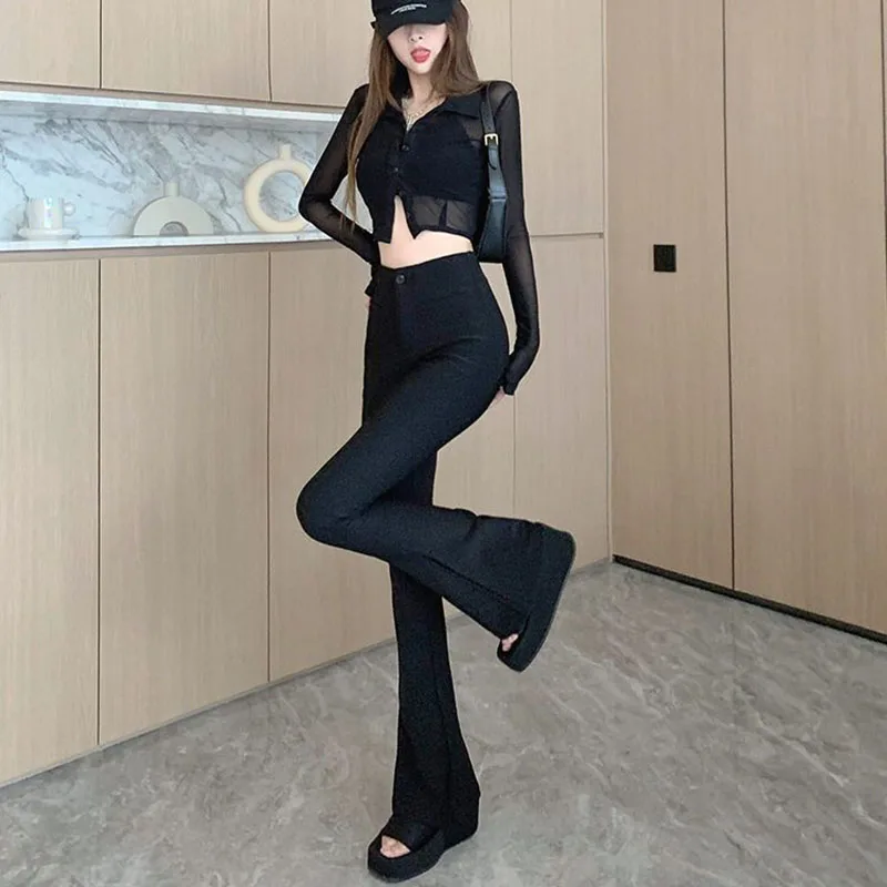 Lucyever Korean High Waied Suit Pants Woman Summer Thin High Elastic Skinny Flared Pants Women Elegant Bag Hip Wide Leg Trousers