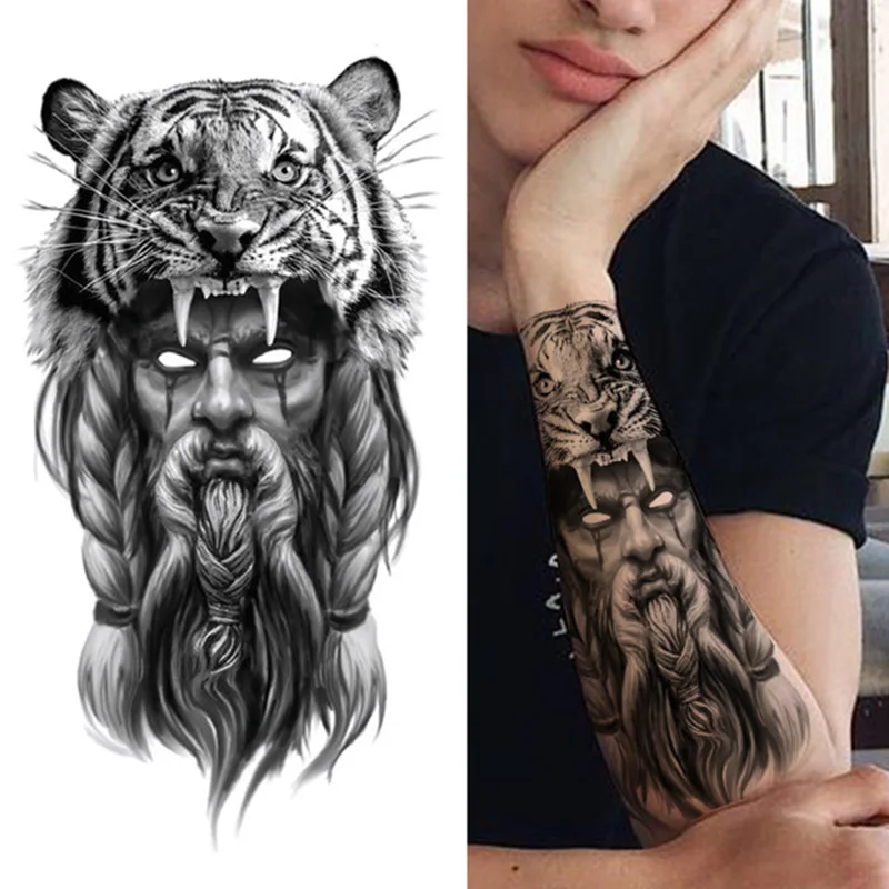 Autocollant de Tatouage Temporaire Étanche pour Homme et Femme, Motif de Forêt, Grand Tigre, Loup, dériv, Corps, Bras, Main, Art Cool, Animal Noir