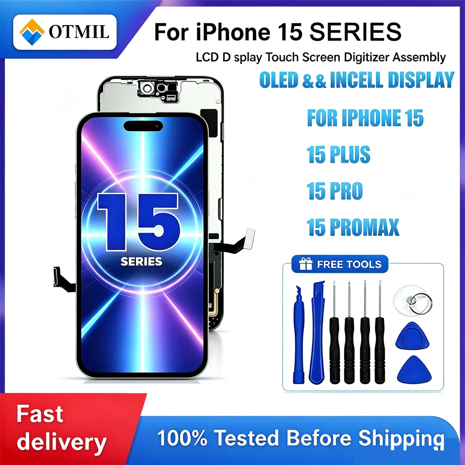 OLED Incell LCD Screen Replacement for iPhone 15 15 Plus 15 Pro 15 Pro Max Touch Screen Digitizer Easy Installation OLED