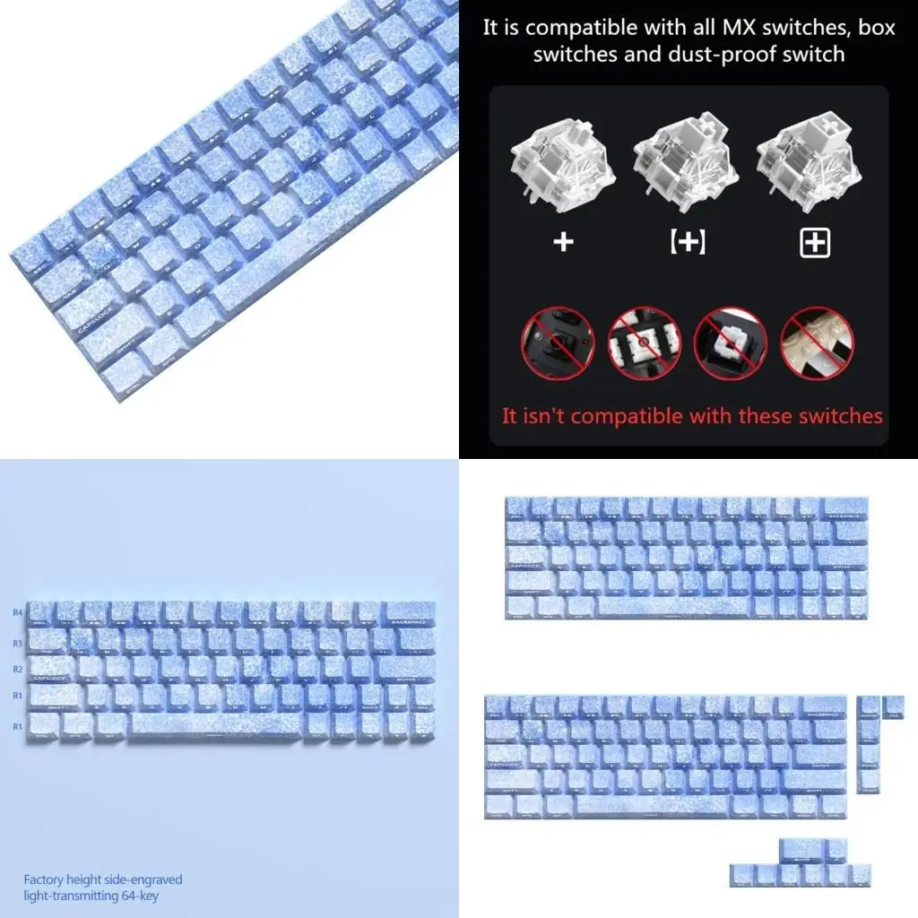 

R53C 64/74Pcs Ice Blue Keycap Original Profile Side Print Keycap for 60 80 61/64/68