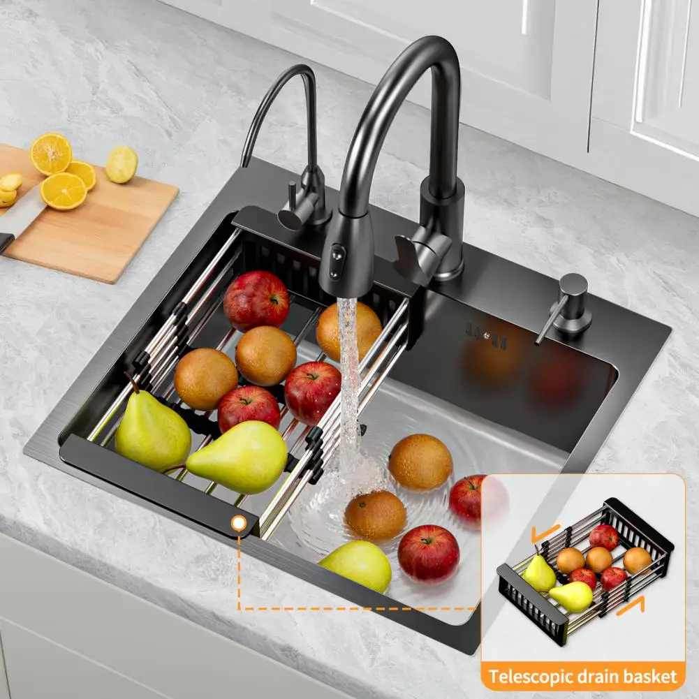 حوض مطبخ من الفولاذ المقاوم للصدأ باللون الأسود - وعاء واحد مع مجموعة صنبور، حوض محطة عمل زاوية لغسل الأطباق