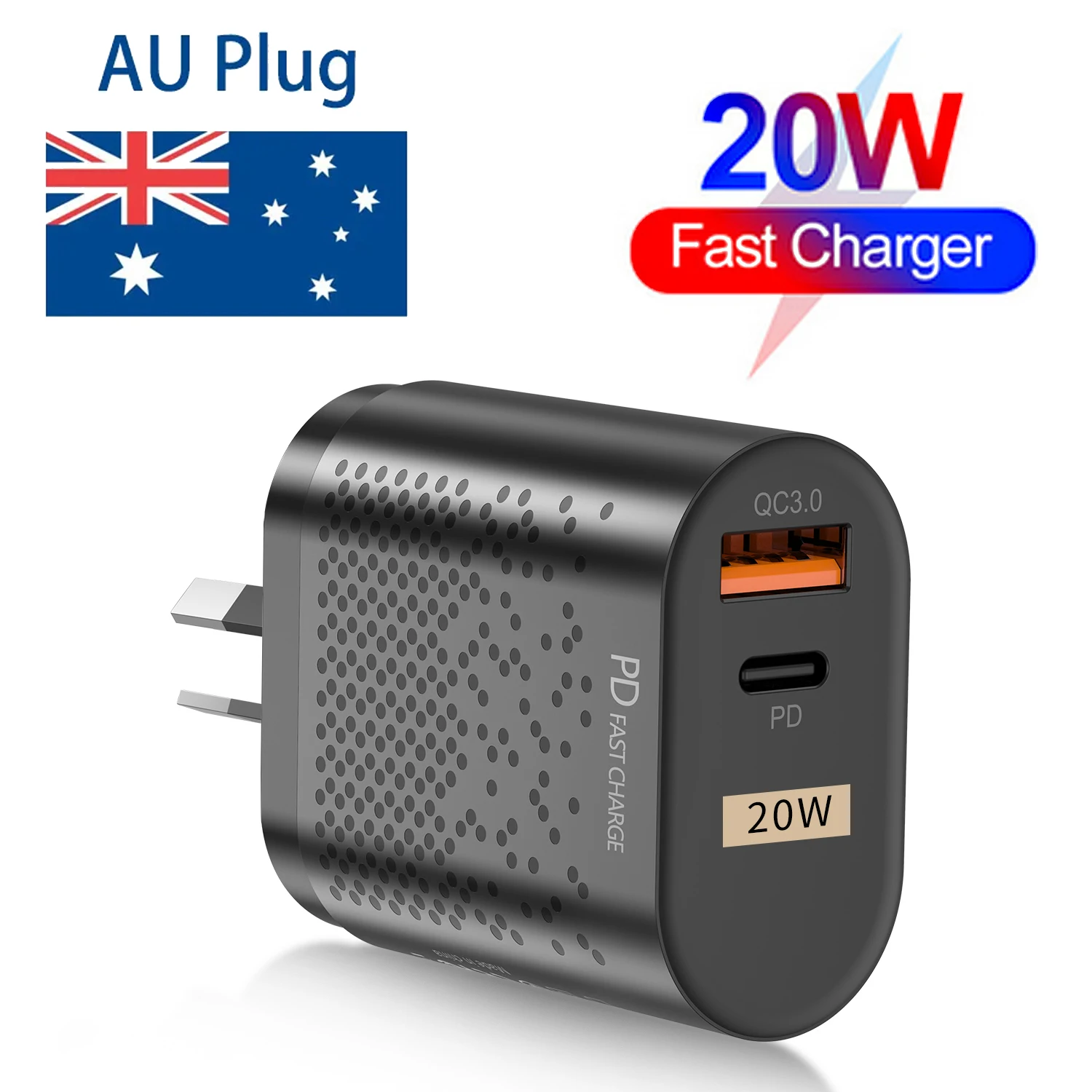 AU Plug PD20W USB C Fast Charger for iPhone 15 Pro Max USB Type C Australian Fast Charging Wall Charger for Xiaomi POCO Samsung