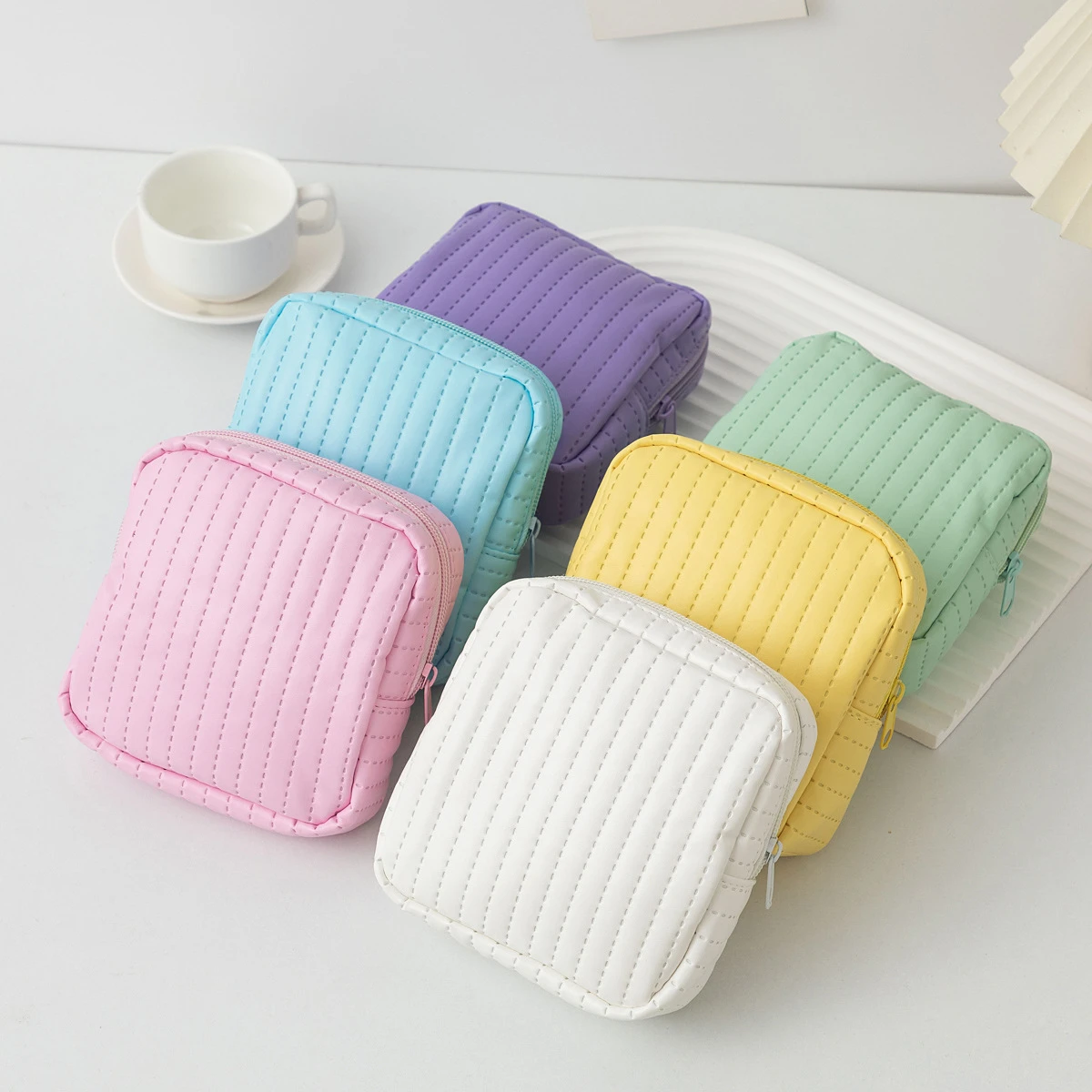 Cosmetic Bag Data Cable Headphone Lipstick Organizer Coin Purse Candy Color Leather Sanitary Pad Pouch Women Sanitary Pad Bag