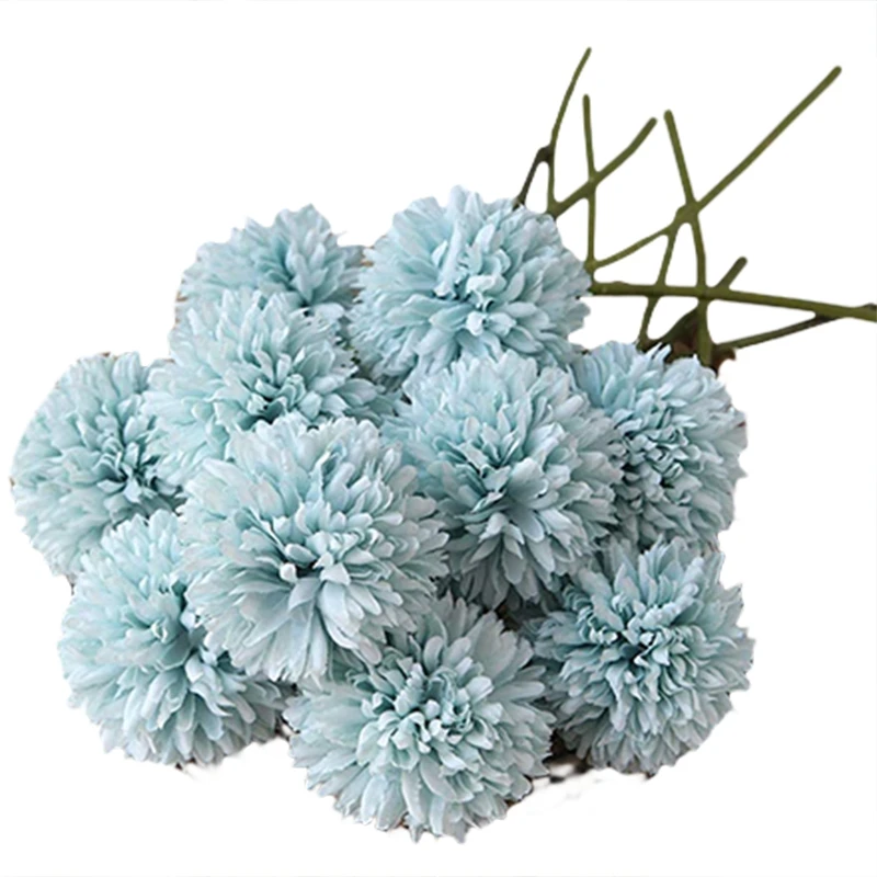 Chrysanthemum Ball Flowers Bouquet 10Pcs Present for Important People Glorious Moral(Blue)