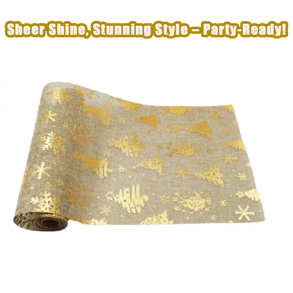 28*275cm Christmas Tree Table Runner Faux Linen Gold Foil Velvet Holiday Decoration Party Dining Tablecloth