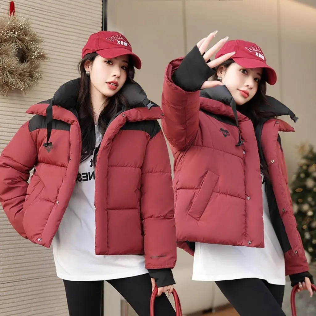 

Women's Cotton-Padded Jacket Winter Warm Fashion Coat Short Stand Collar Korean Loose Stitching Design Thickened Version