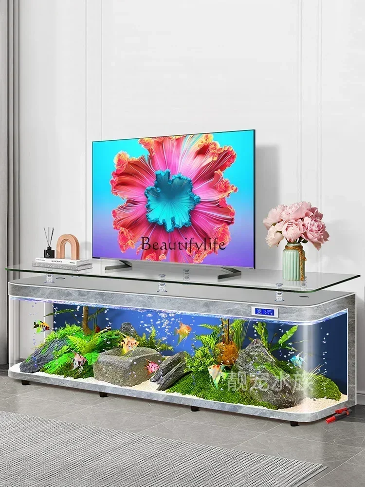 Living Room Home TV Cabinet Fish Tank Aquarium Ecological Change Water Floor Glass Fish Globe