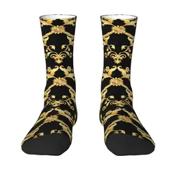 Luxury Golden European Floral Dress Socks for Men Women Warm Funny Novelty Baroque Victorian Art Crew Socks
