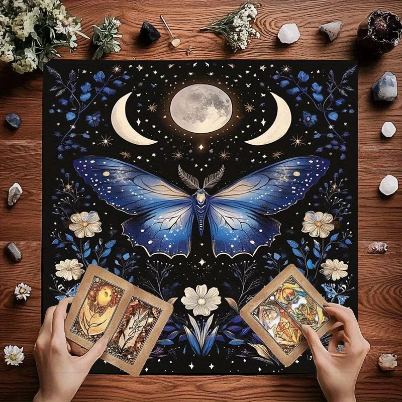 【Blue Butterfly Moonlight】Tarot Cloth, Reusable, Witchcraft Astrology Multi-Functional Board Game Tablecloth