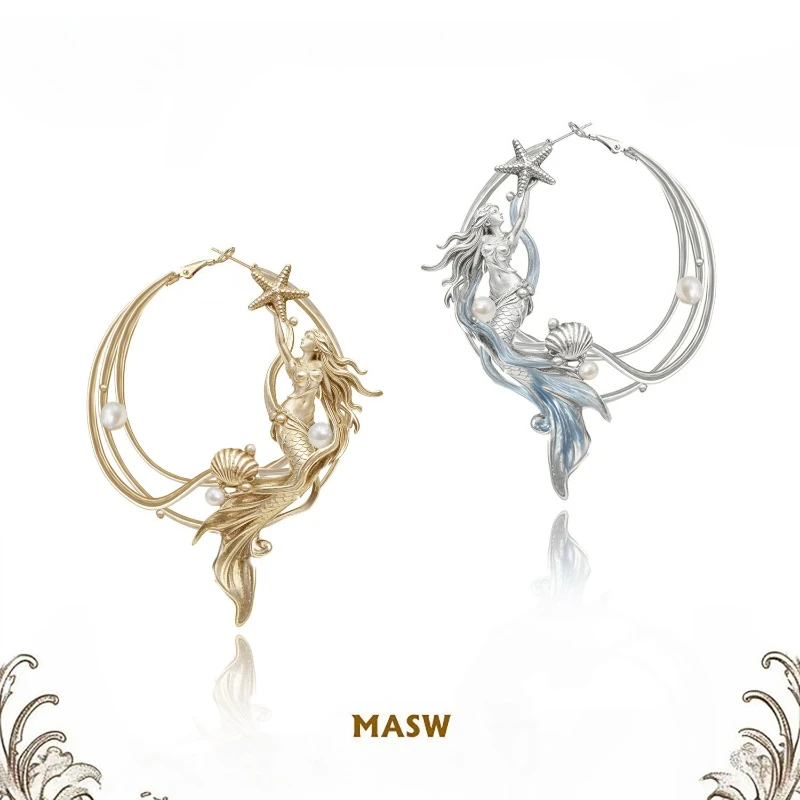 MASW Original Design Personality Temperament Mermaid-Shaped Earrings For Women Girl Fashion Jewelry Accessories Hot Selling