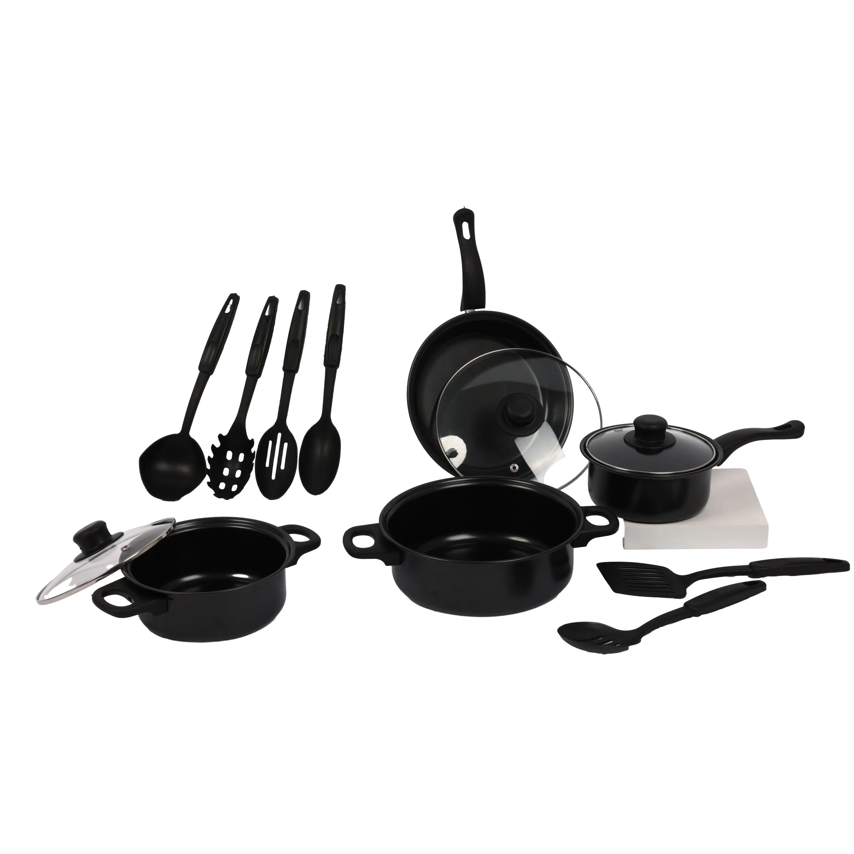 Kitchen 7 Piece  Cookware Sets Black Pot and Pans Cast Iron Cooking Pot Cookware Set