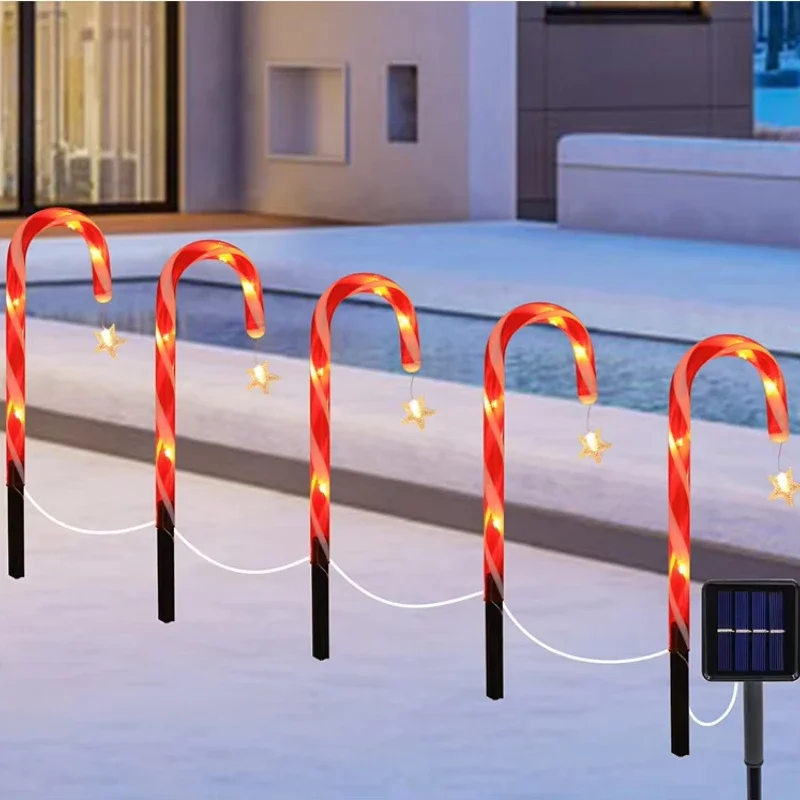 

Solar Powered Ground Stick Crutch Lights String Christmas Outdoor Patio Garden Decorated Lights